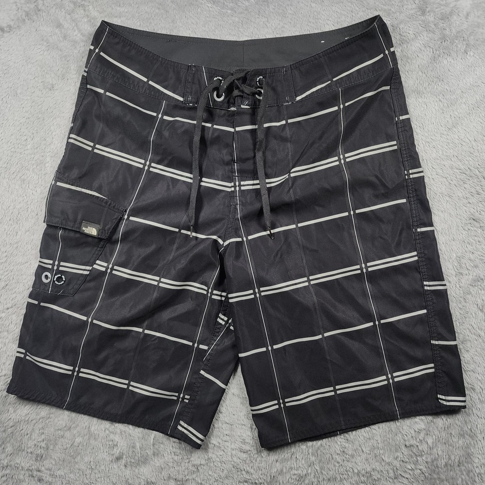 The North Face Swim Trunks Mens 32 Black Plaid Board Shorts Pockets Quick Dry